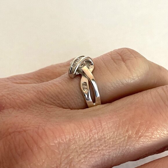 Heng Ngai Sterling Silver 925 Baguette Diamond Love Knot Wedding Band Ring 6.5 - Picture 3 of 16